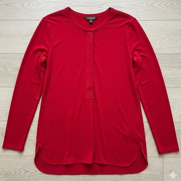 Lauren Ralph Lauren Tops - Lauren Ralph Lauren Tunic Top Womens XL Red Long Sleeve Hidden Button Office